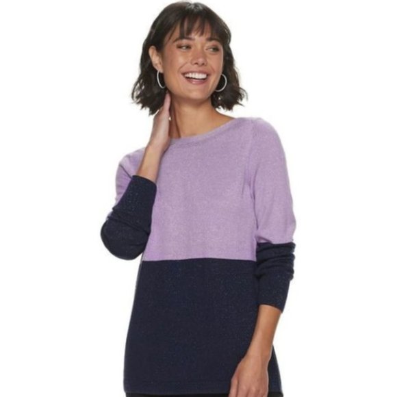 Apt 9 Purple Blue Colorblock Shimmer Sweater, Size L - Picture 1 of 6